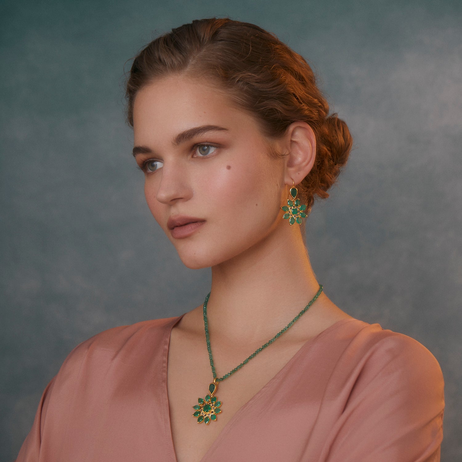 Green Onyx Iolite Statement Earrings