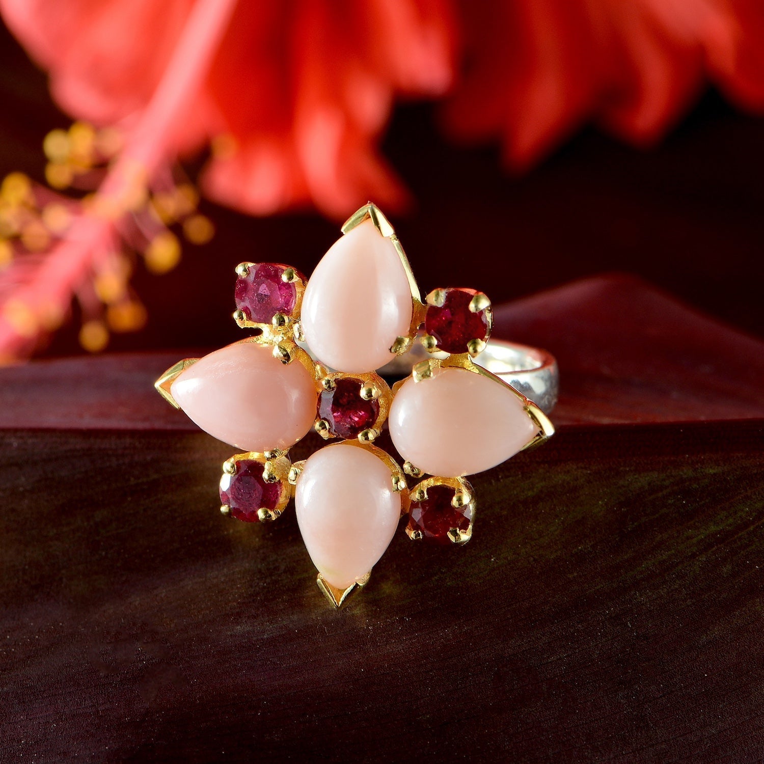 Tallulah Pink Opal Ruby Ring
