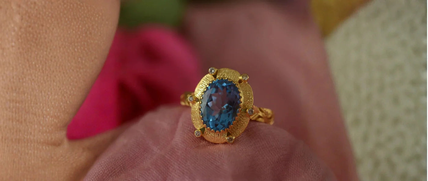 Blue Topaz Diamond Gold Ring