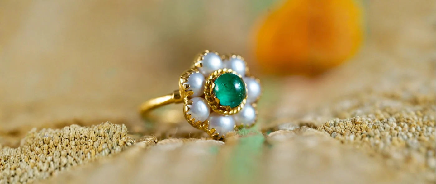 Candy Emerald Pearl Gold Ring