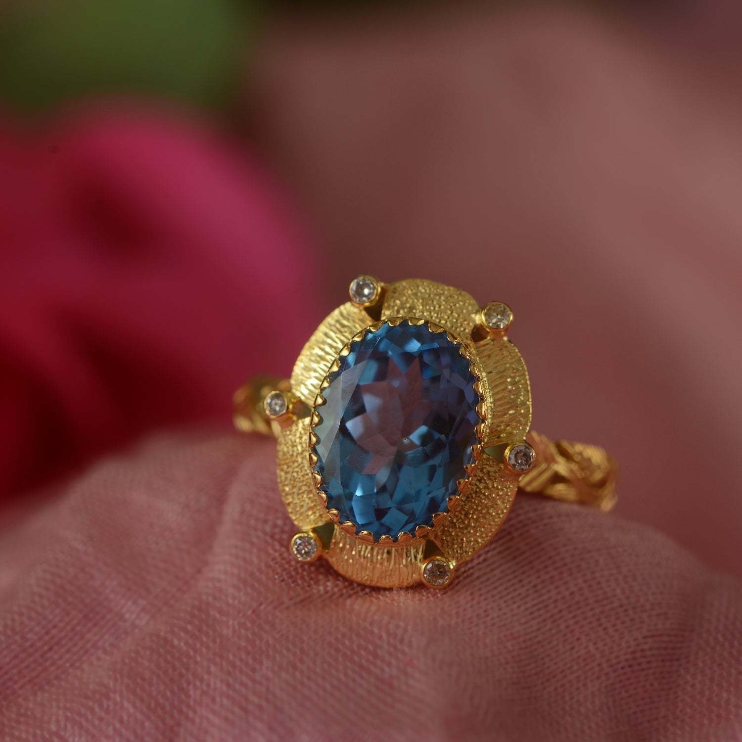 Blue Topaz Diamond Gold Ring