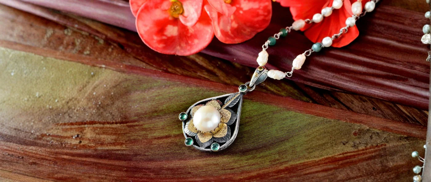 Odelia Pearl Emerald Pendant