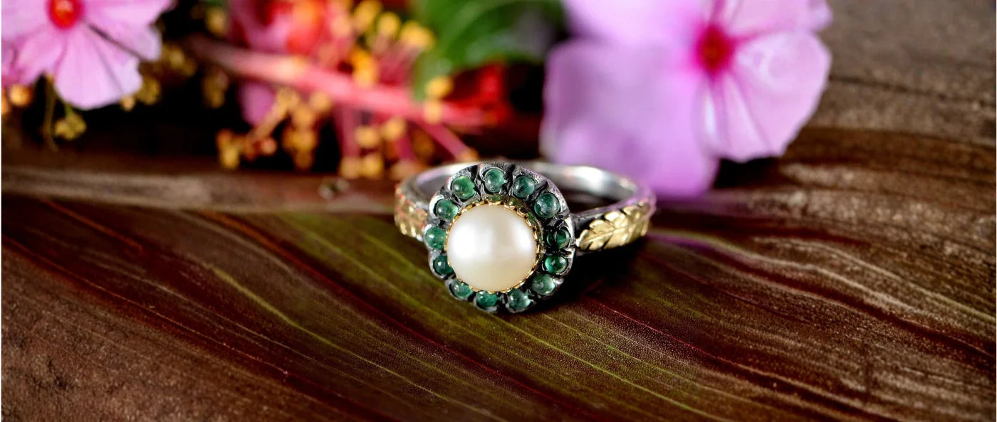Odelia Pearl Emerald Ring