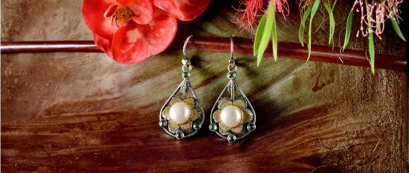 Pearl Emerald Dangle Earrings