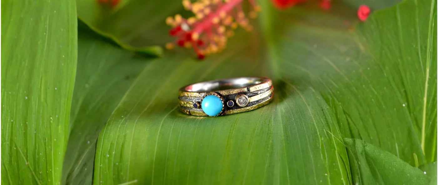 Turquoise Diamond Sapphire Band Ring