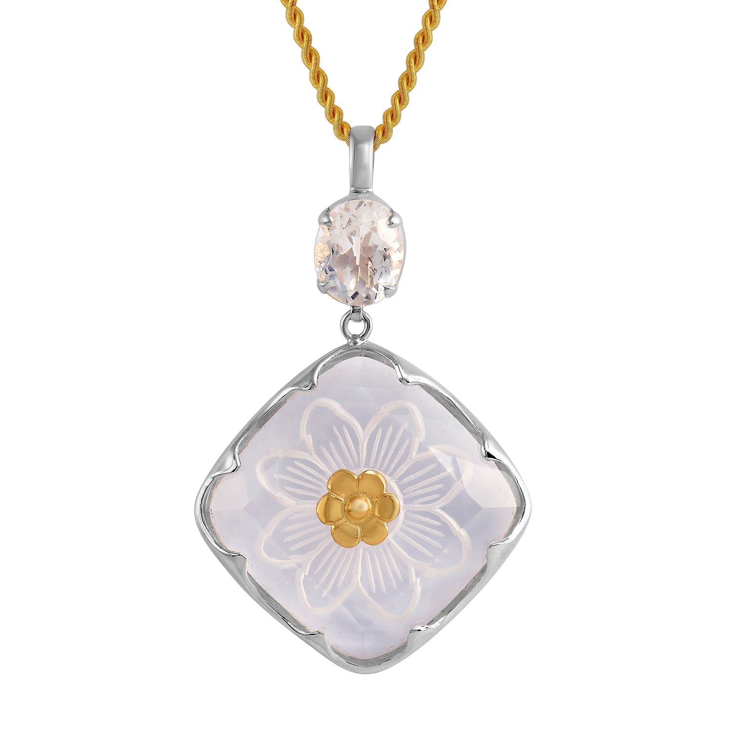 Belladona Etched Crystal Gold Pendant