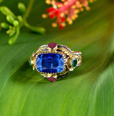 Beauty Kyanite Emerald Tourmaline Ring