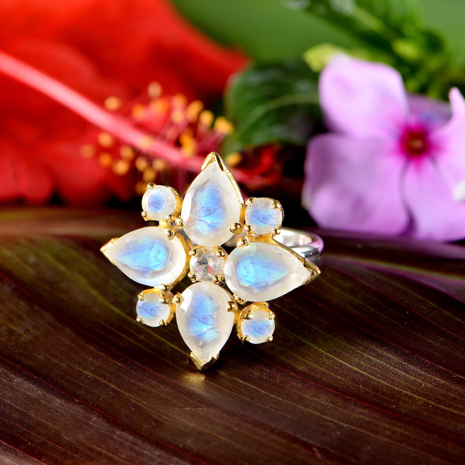 Gold Plated Tallulah Moonstone Cocktail Rings in White