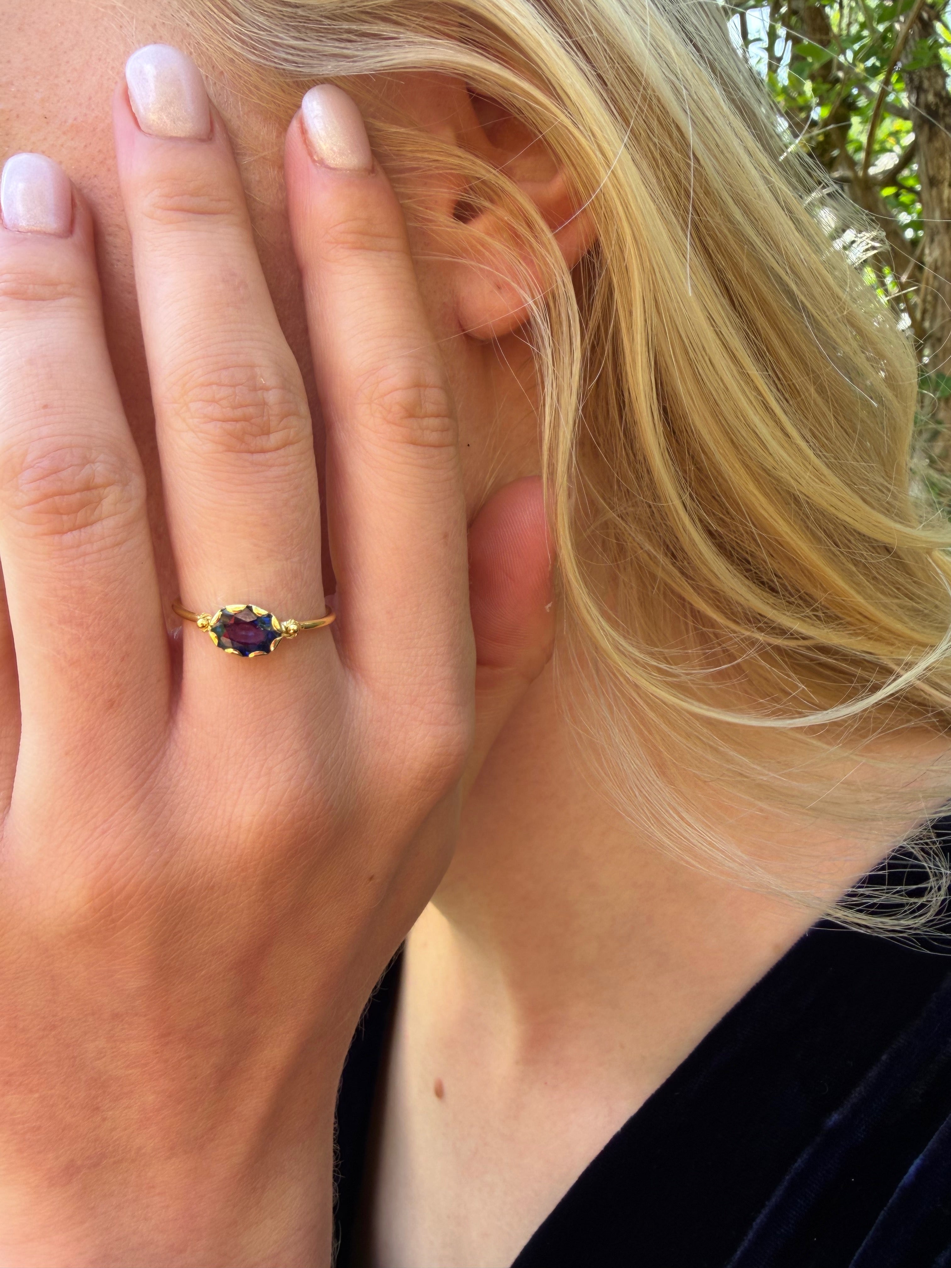 Grecian Gold Blue Sapphire Stacking Ring