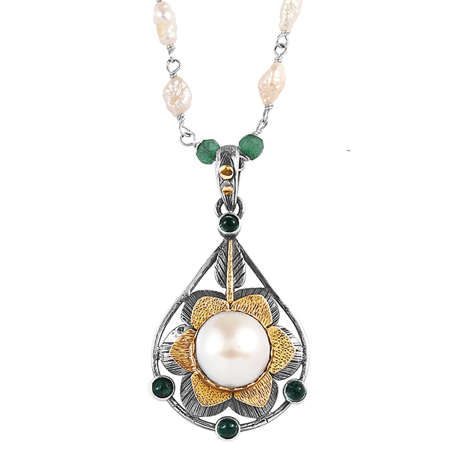 Odelia Pearl Emerald Pendant