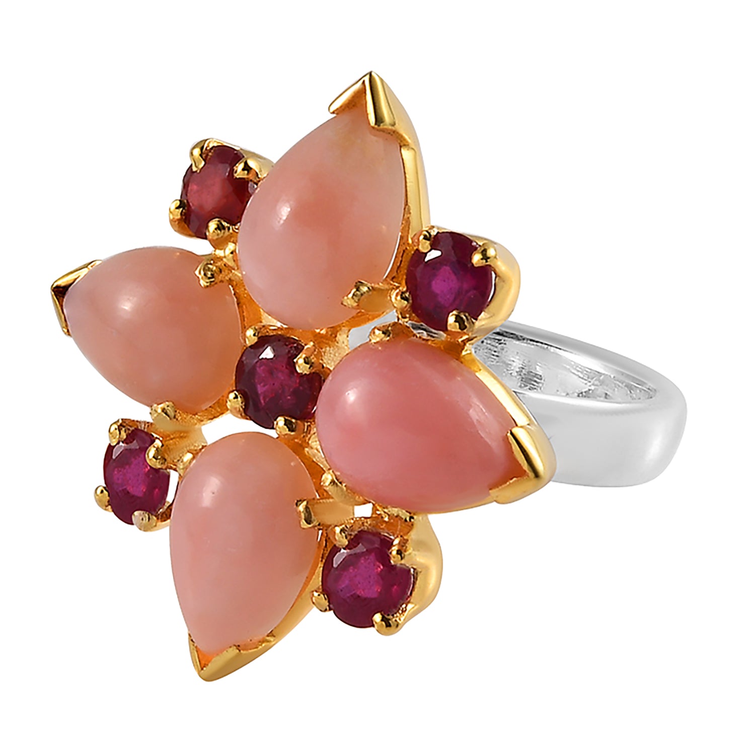 Gold Plated Pink Opal Ruby Cocktail Rings