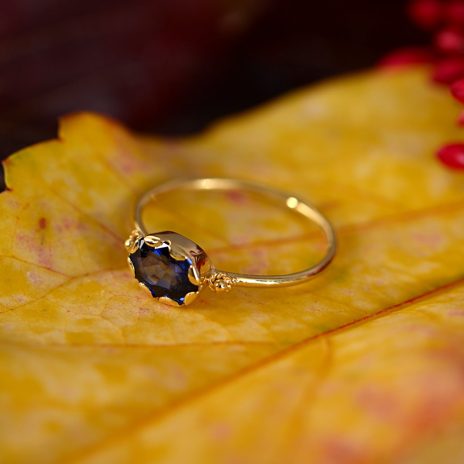 Grecian Gold Blue Sapphire Stacking Ring