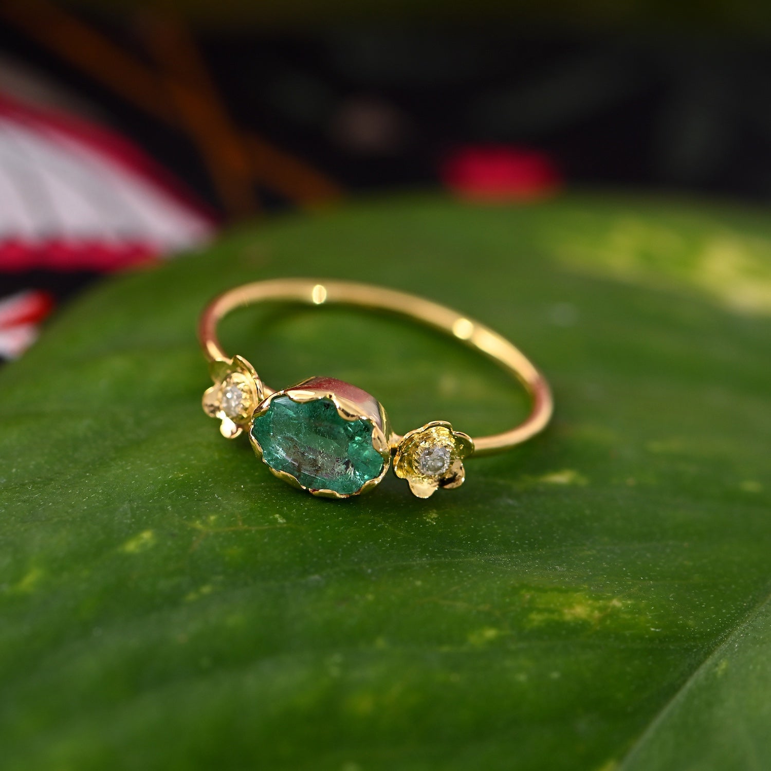 Grecian Gold Emerald Diamond Stacking Ring