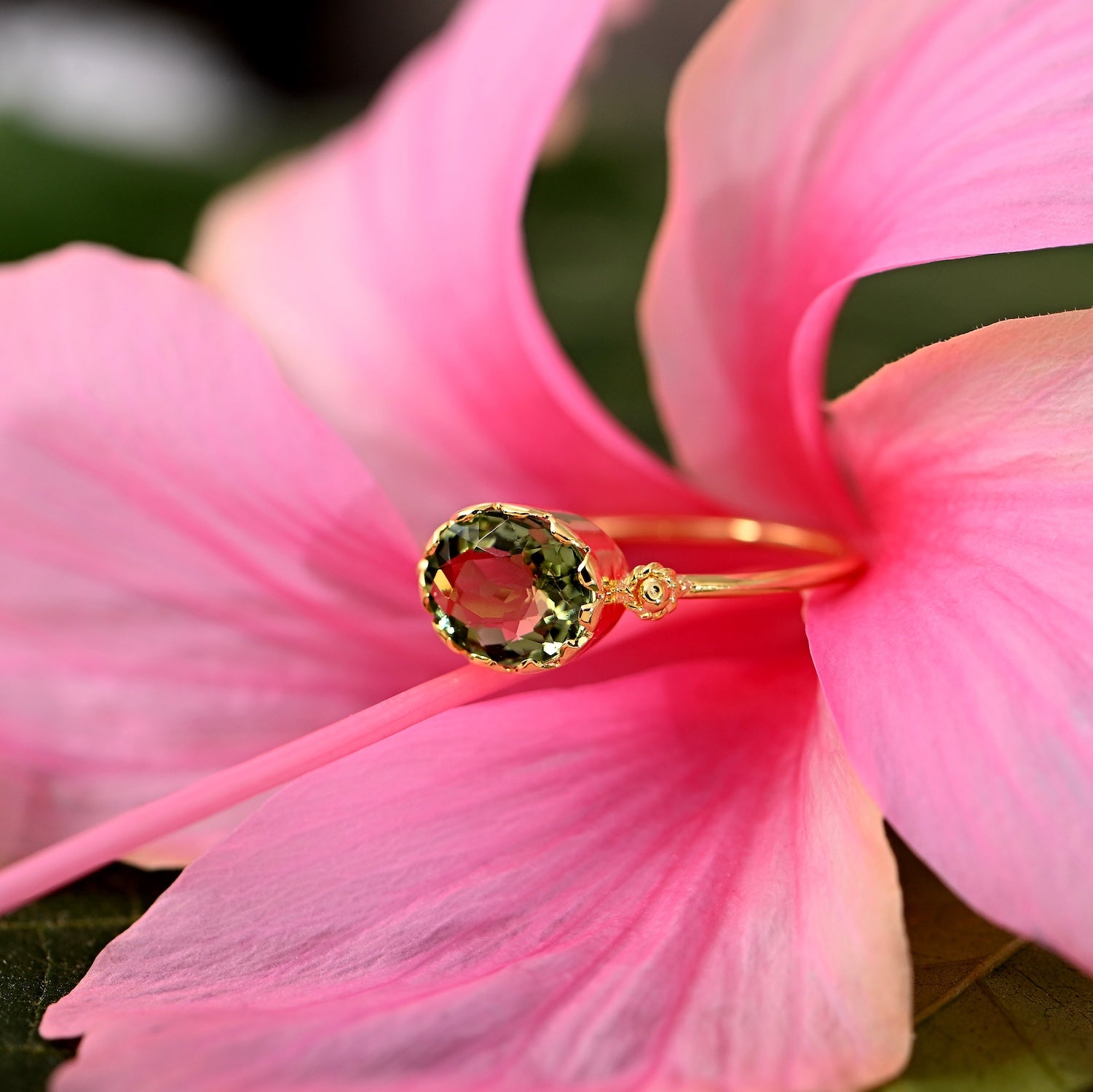 Grecian Gold Green Tourmaline Stacking Ring