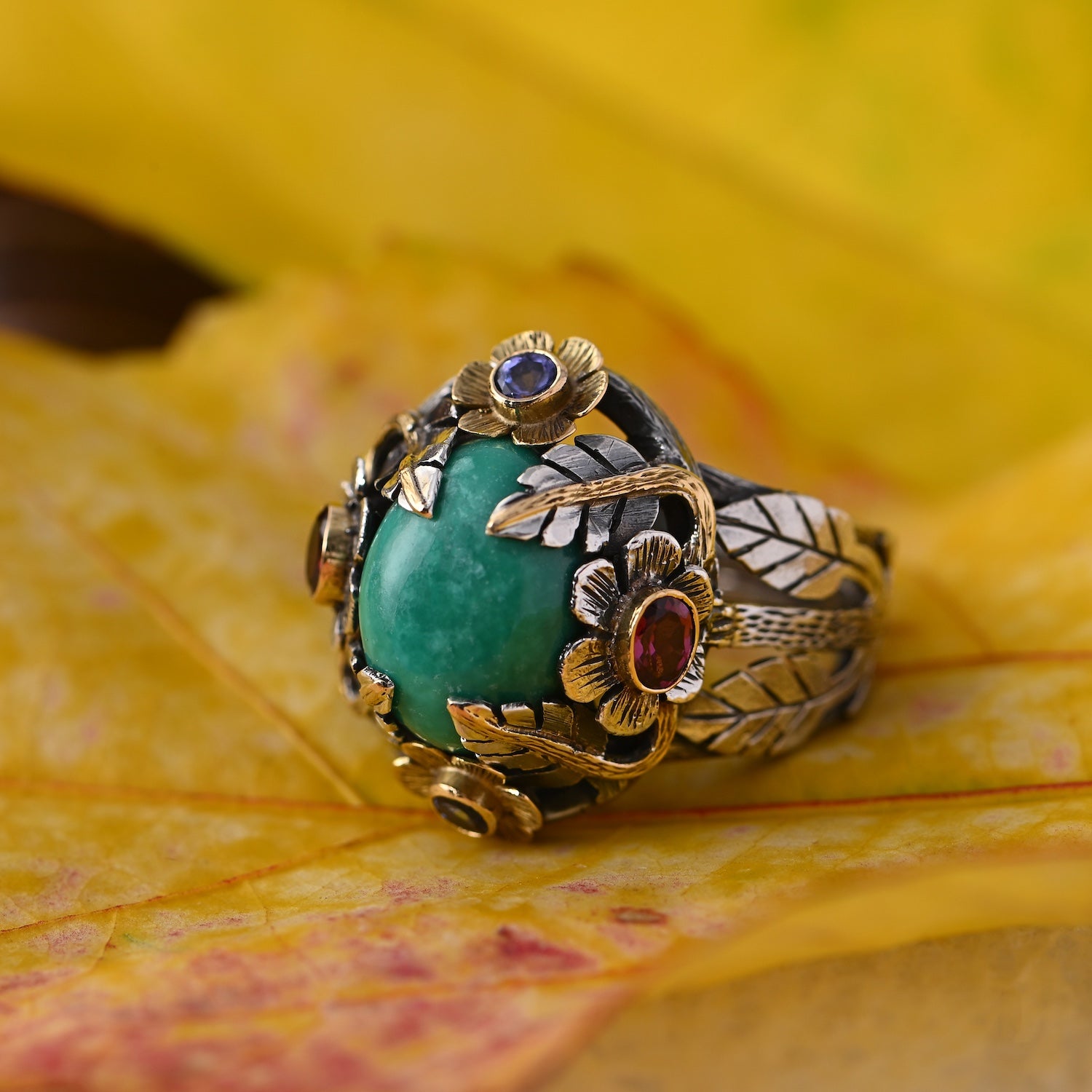 Turquoise Tanzanite Garnet Liberty Ring