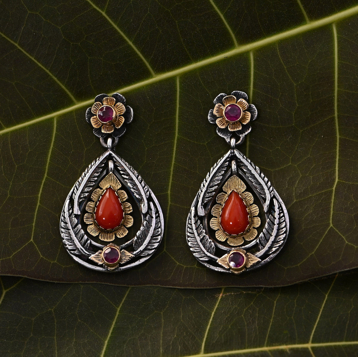 Charlotta Coral Ruby Dangle Earrings