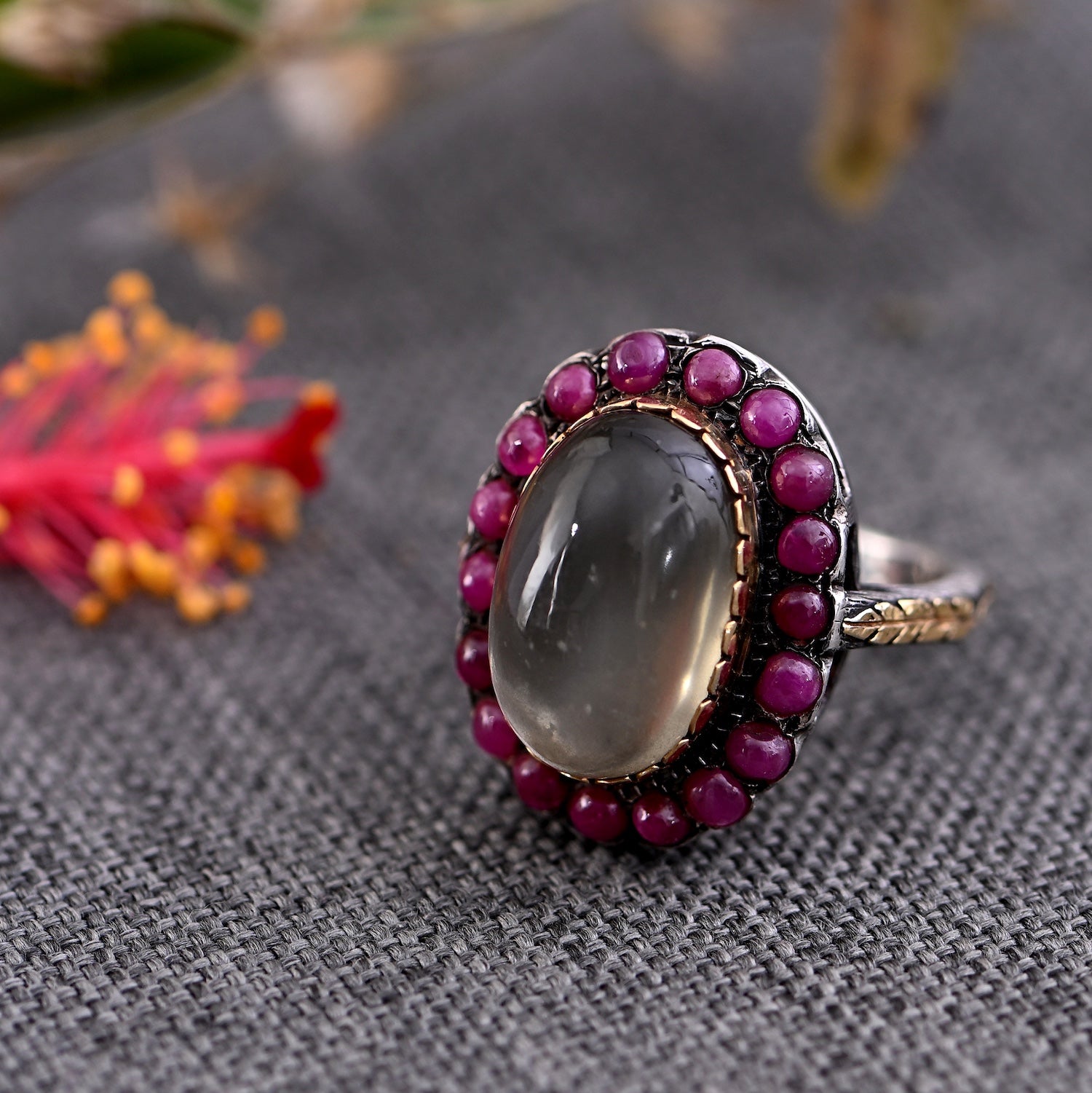 Moonstone Ruby Chandra Ring