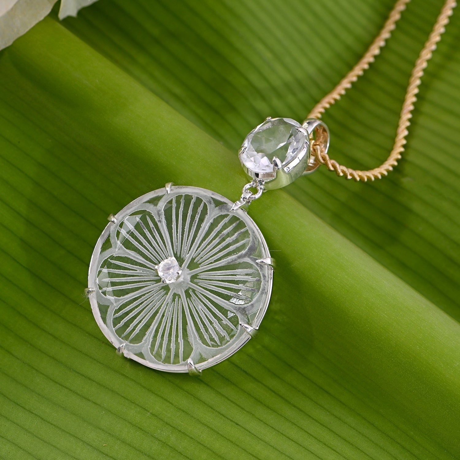 Magdalene Etched Crystal Silver Pendant