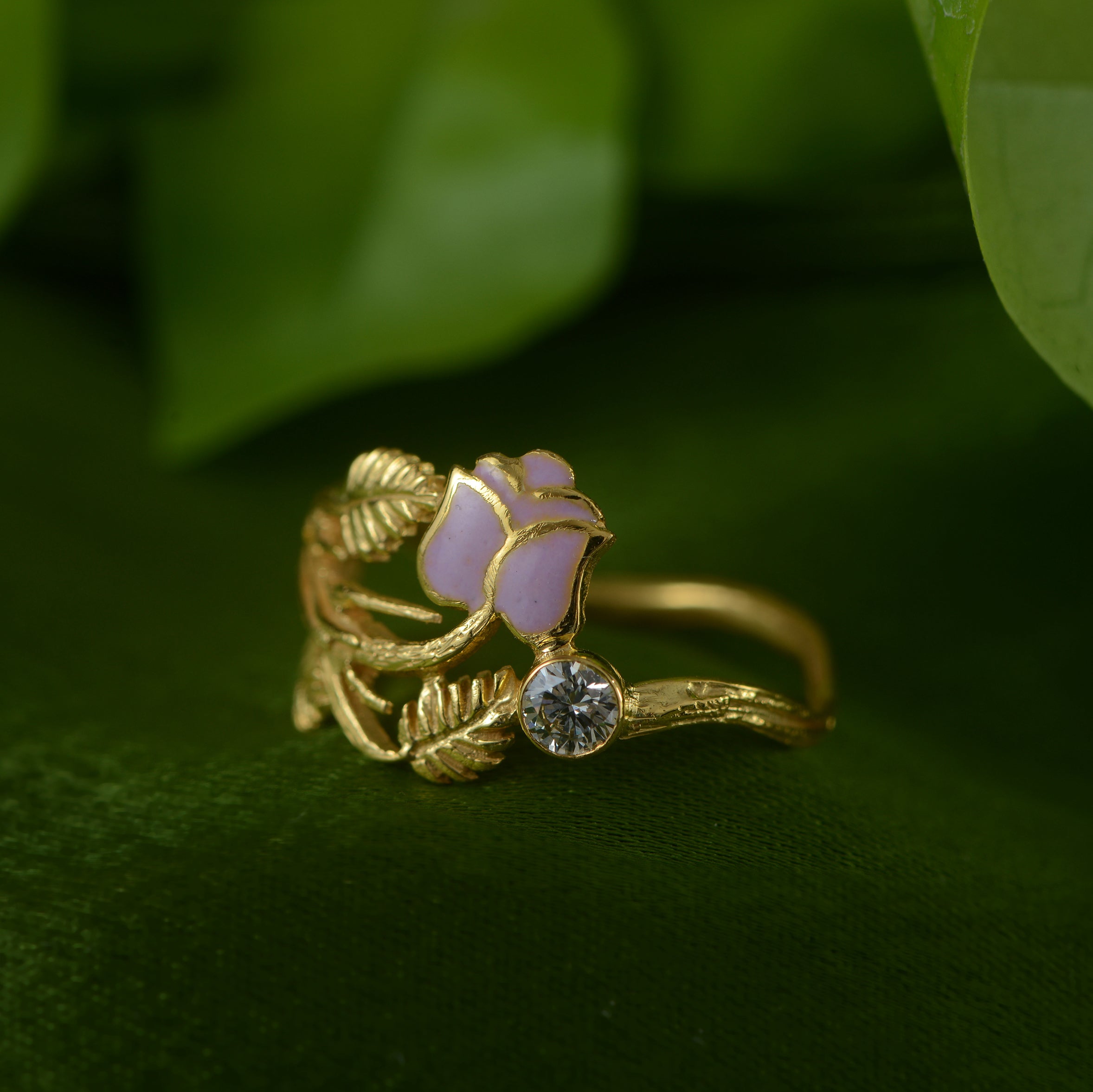 Rose Enamel Gold Diamond Ring