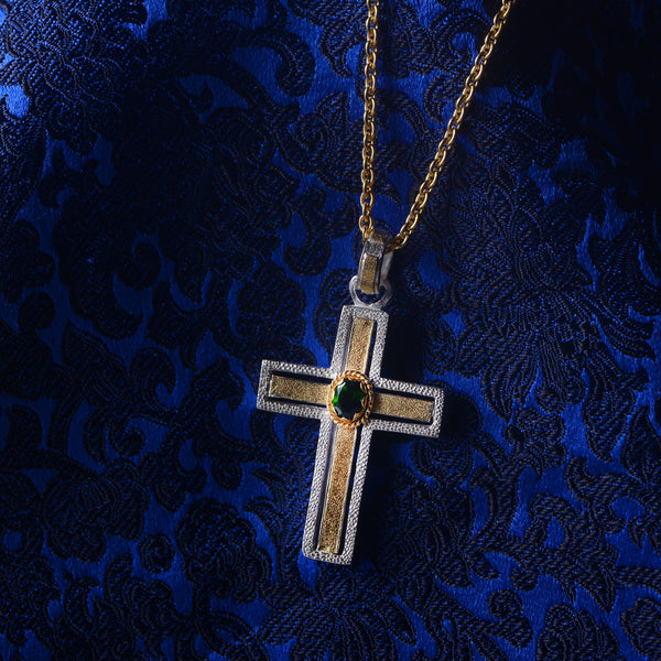 Green Tourmaline Gold Cross Pendant