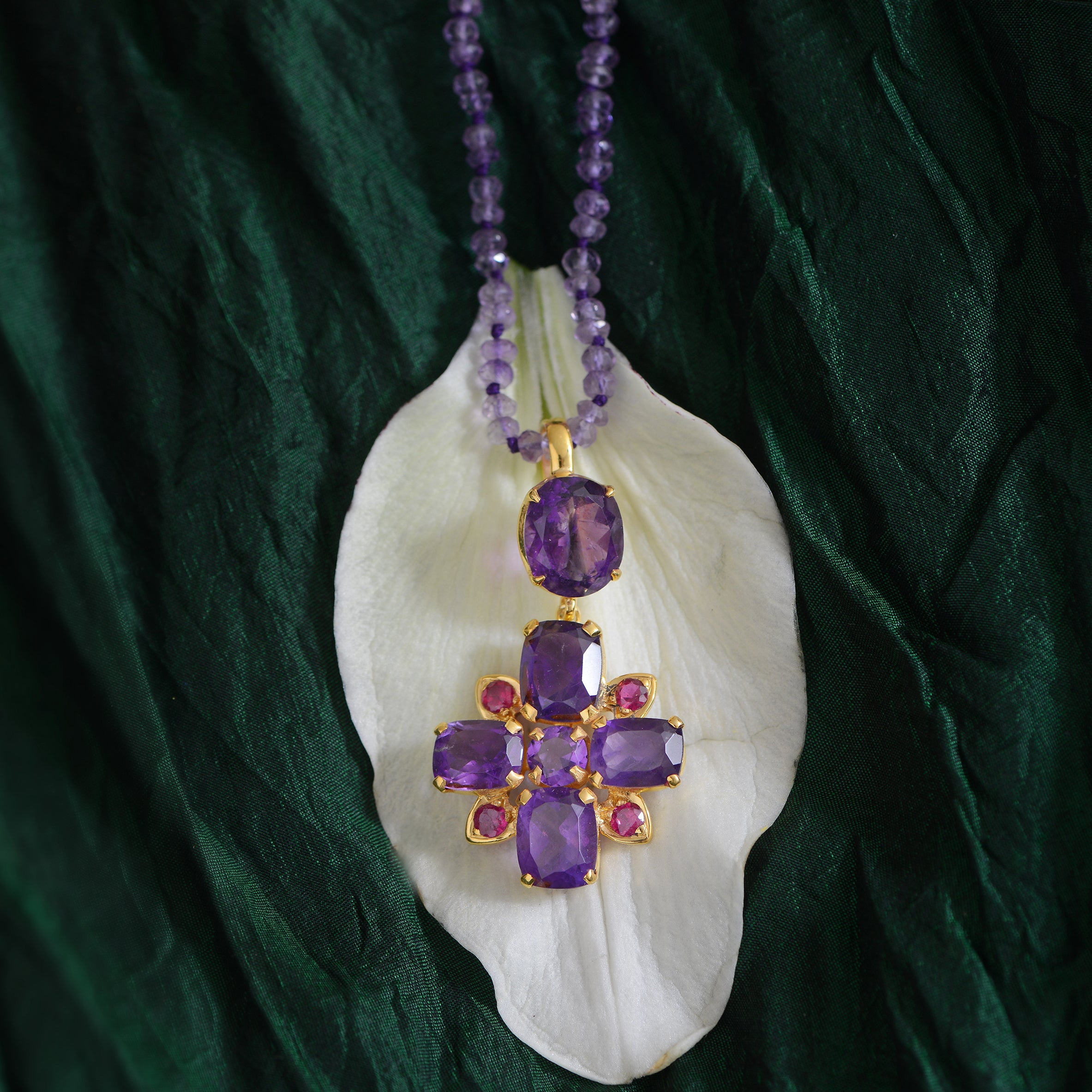 Bathsheba Amethyst Ruby Cross Pendant