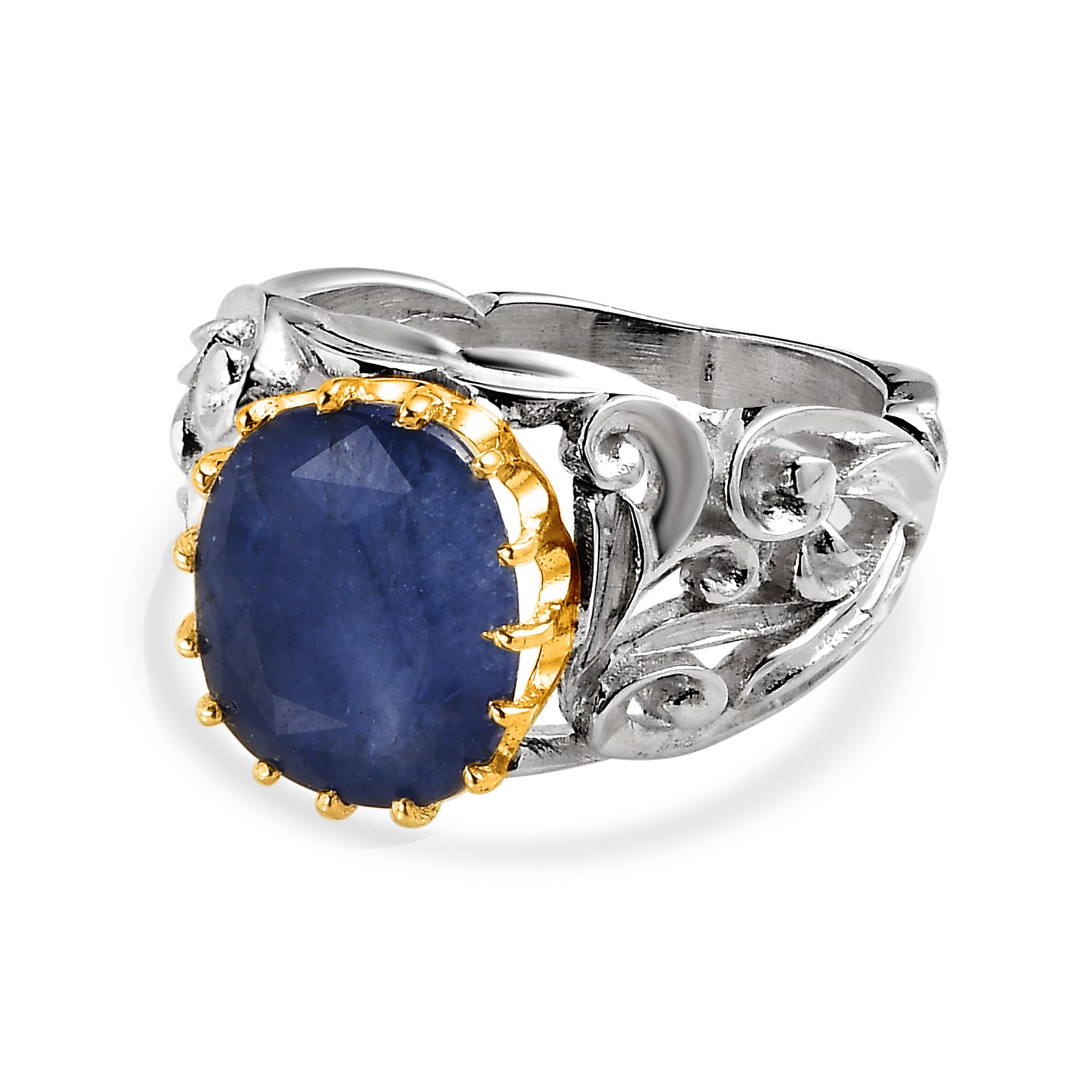 Blue Sapphire Baroque Hand-Carved Ring