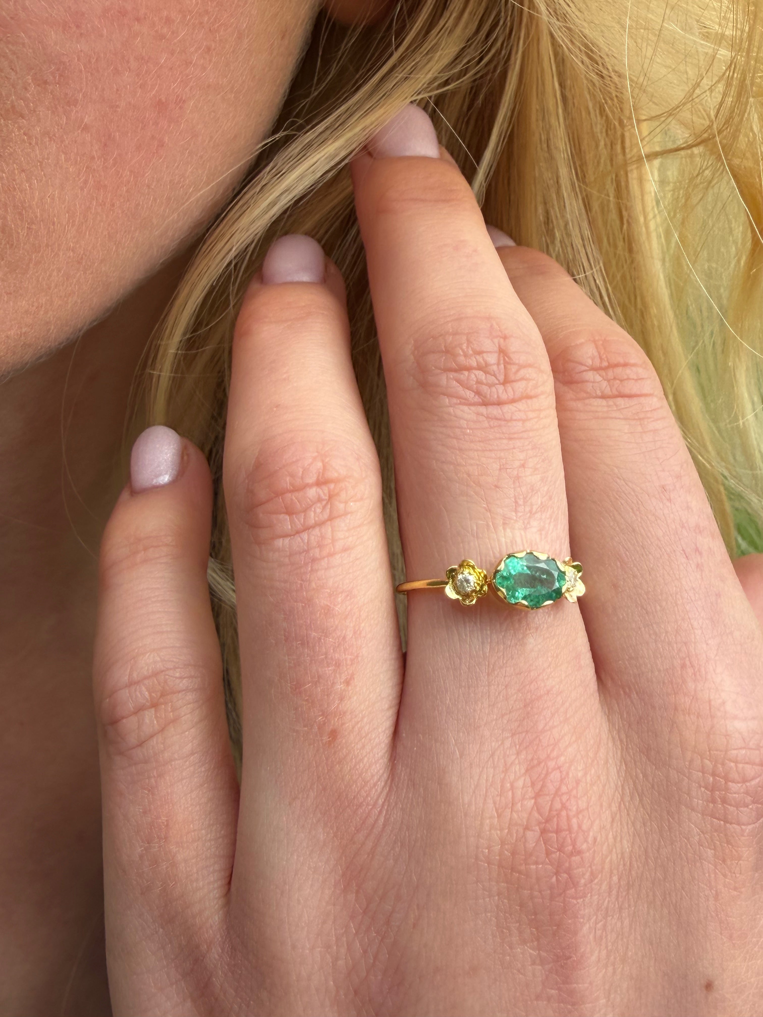 Grecian Gold Emerald Diamond Stacking Ring