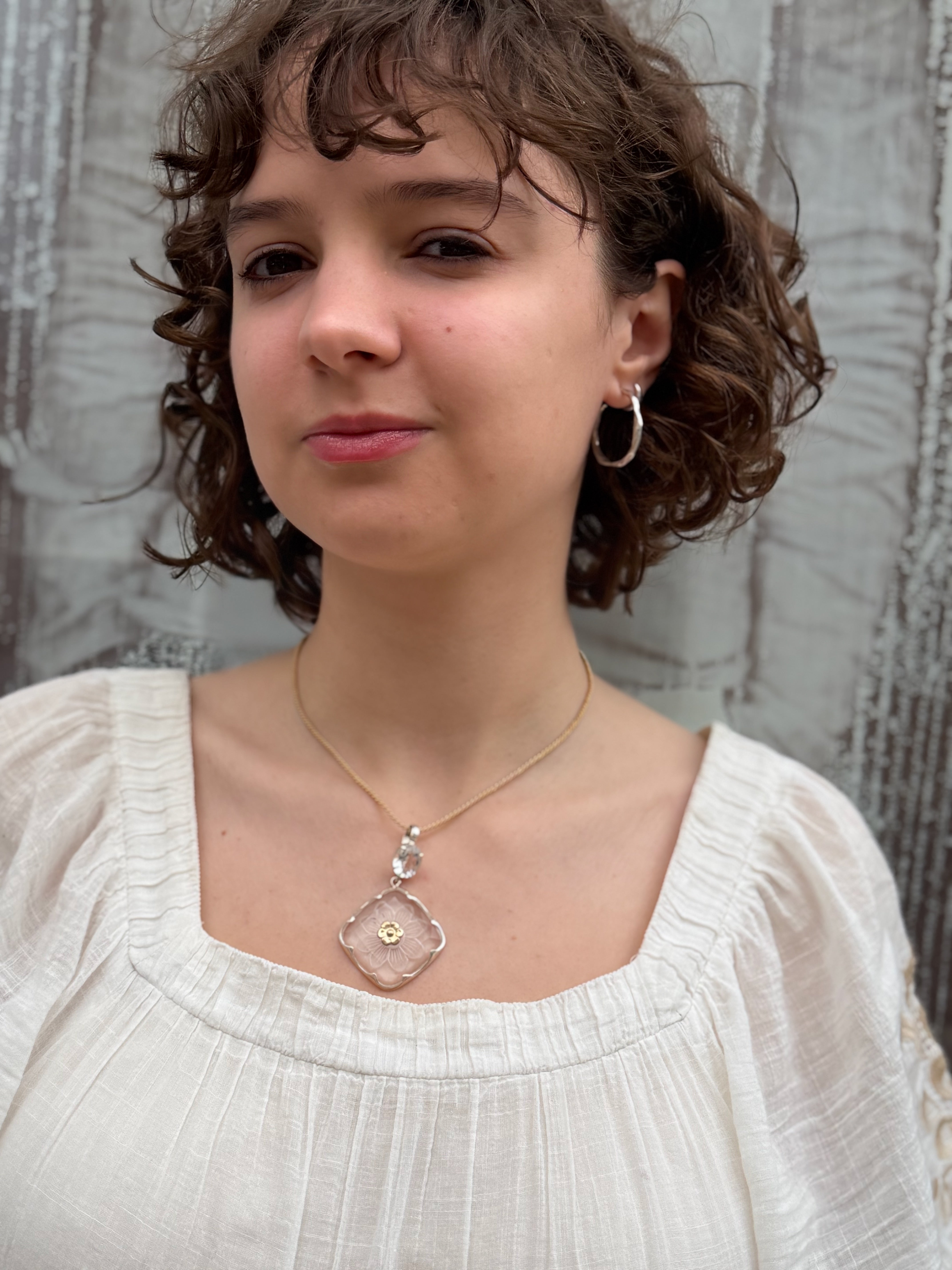 Belladona Etched Crystal Gold Pendant