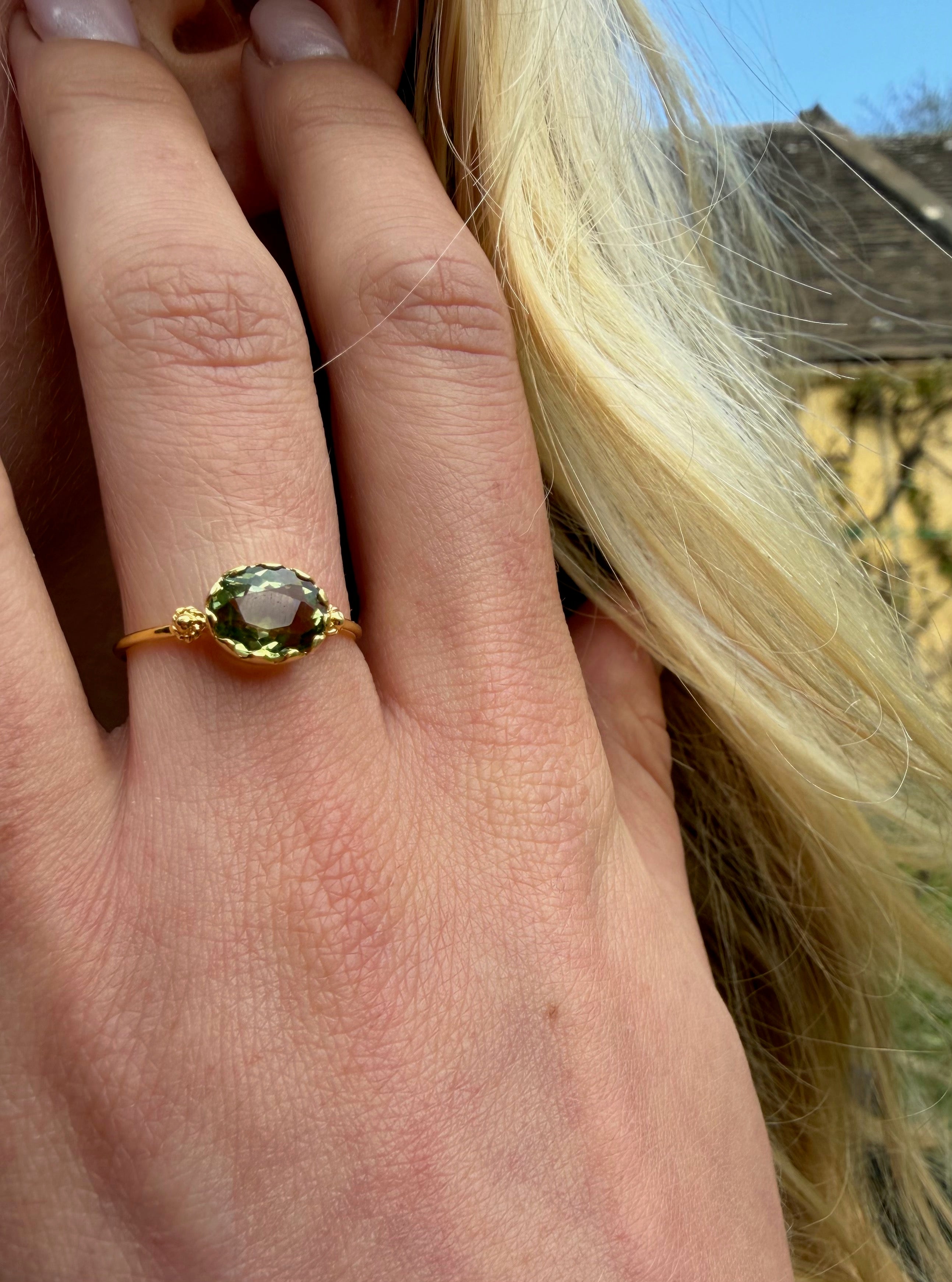 Grecian Gold Green Tourmaline Stacking Ring