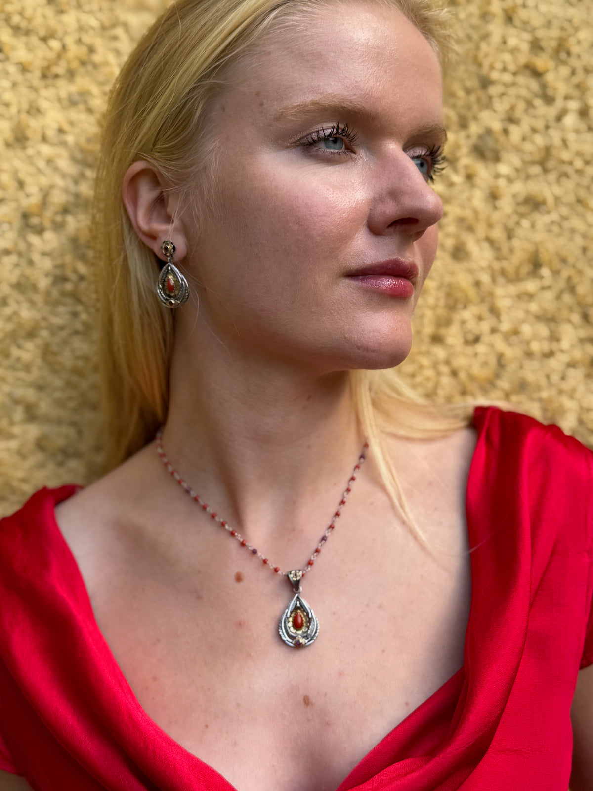 Charlotta Coral Ruby Dangle Earrings