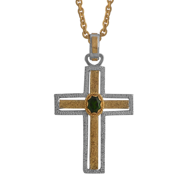 Green Tourmaline Gold Cross Pendant