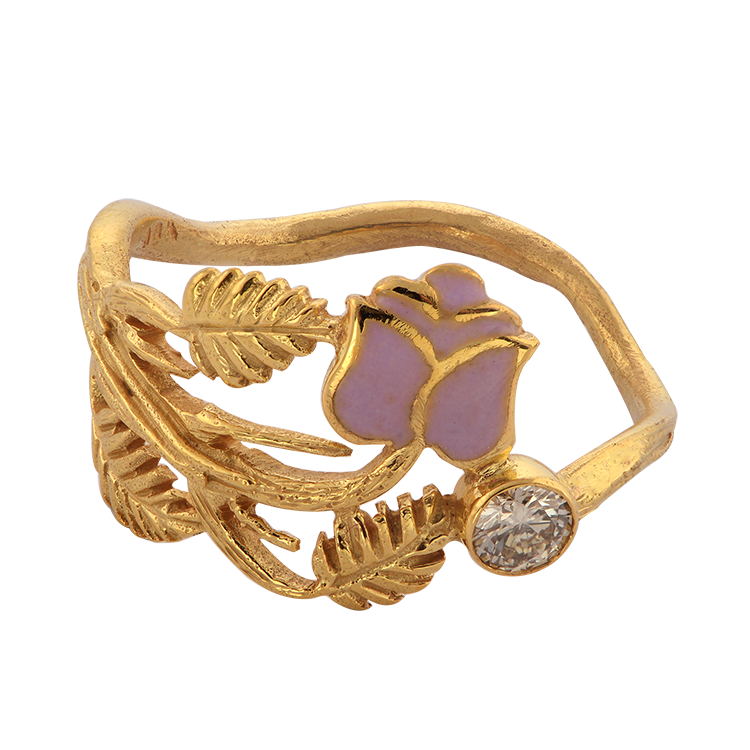 Rose Enamel Gold Diamond Ring