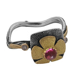 Half Flower Pink Tourmaline Diamond Ring