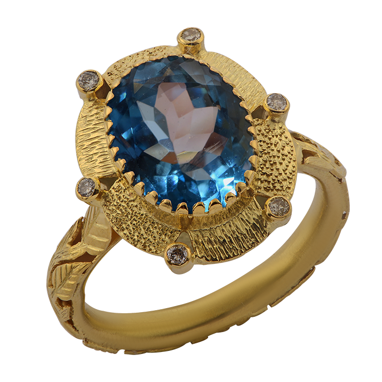 Greta Blue Topaz Diamond Gold Ring