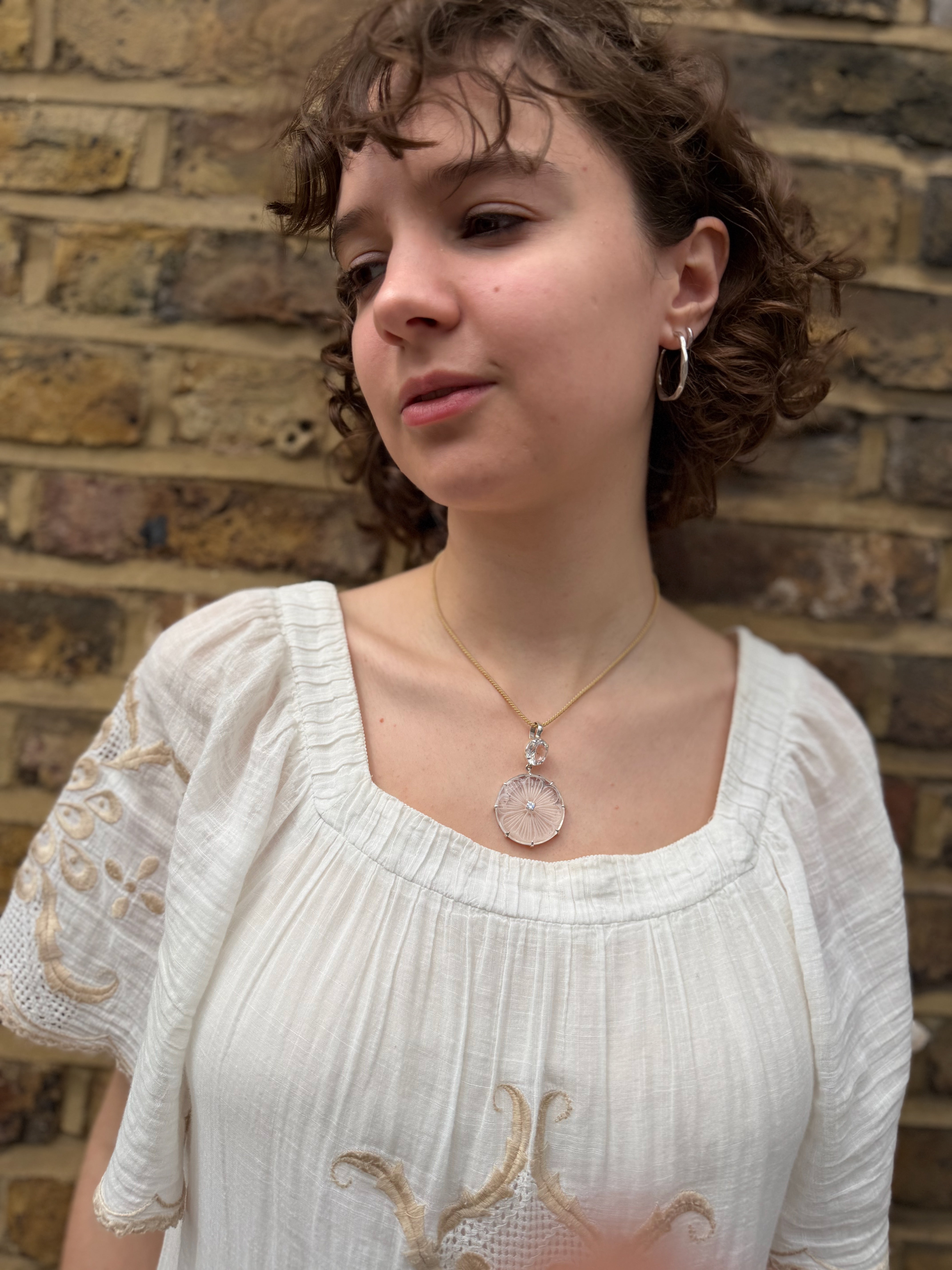 Magdalene Etched Crystal Silver Pendant