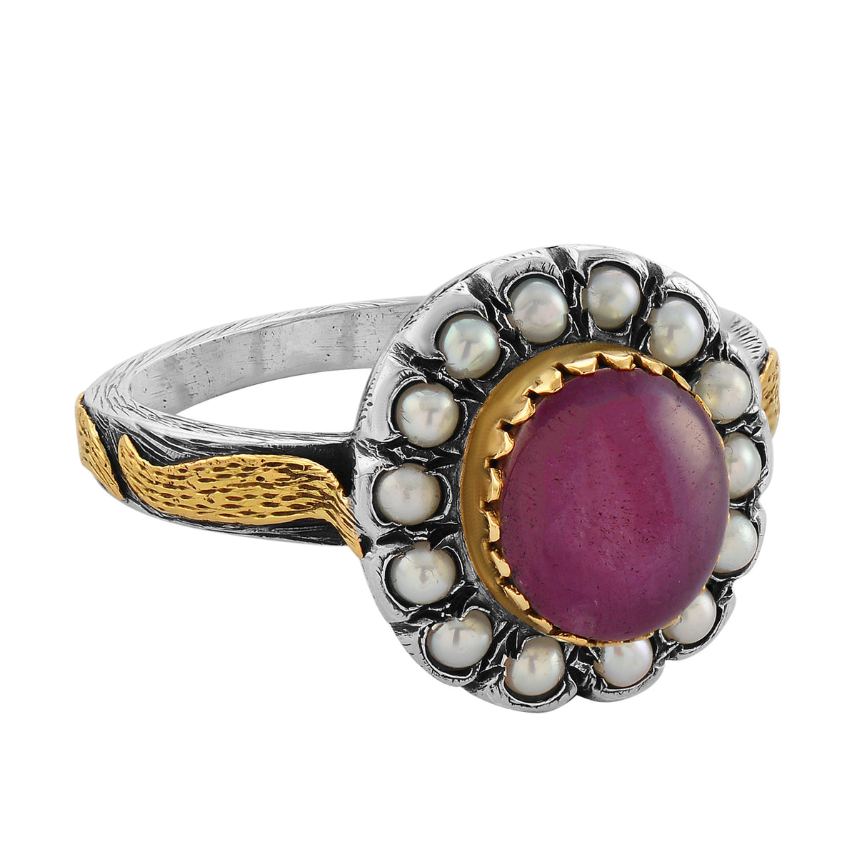 Ebony Star Ruby Pearl Gold Ring