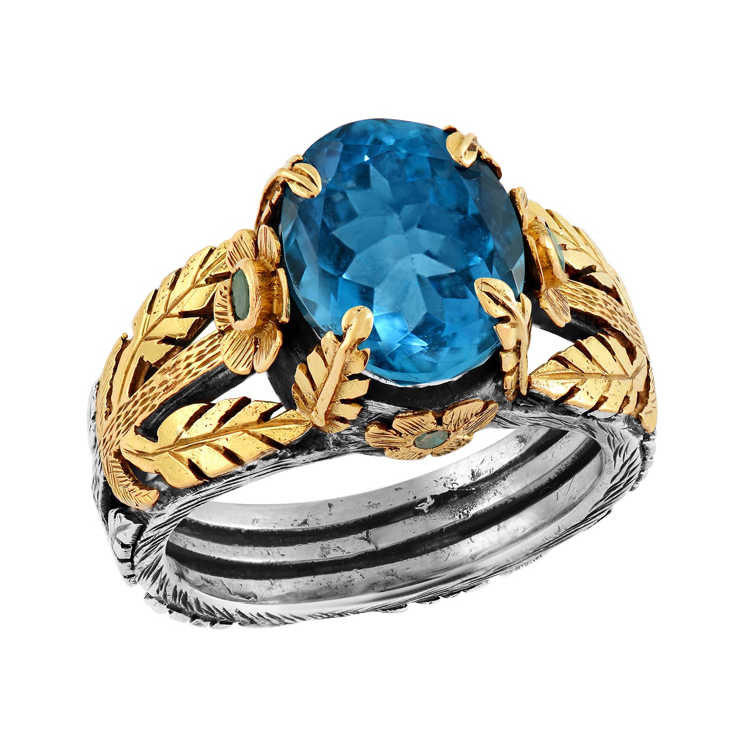 Beauty Blue Topaz Tsavorite Diamond Cocktail Ring