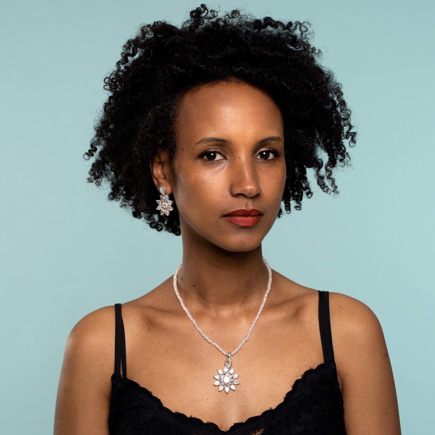 Stella Moonstone Garnet Statement Earrings