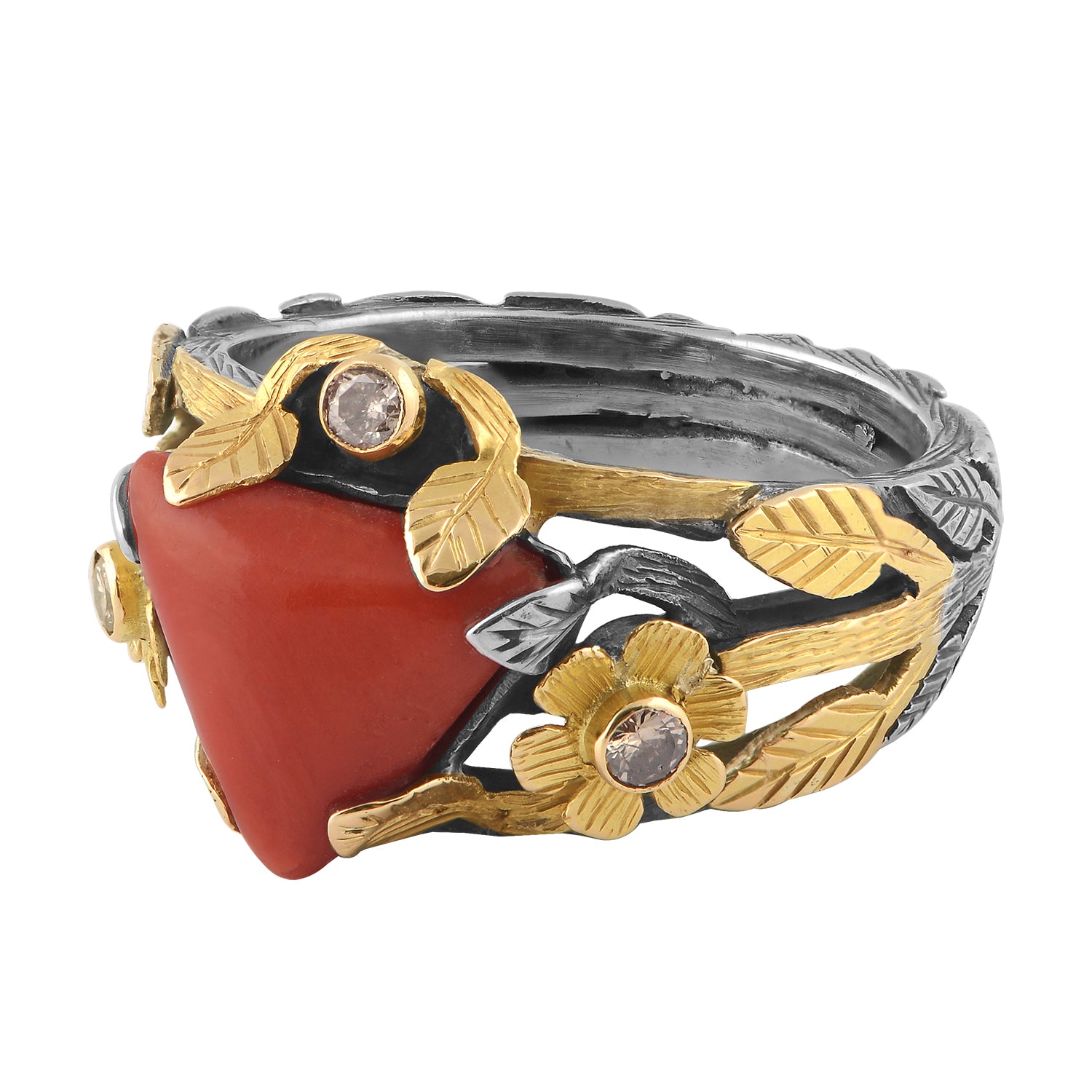 Etta Coral Diamond Botanical Ring