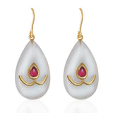 Snowflake Moonstone Ruby Teardrop Earrings