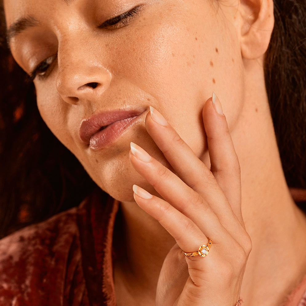 Diamond Floral Gold Love Ring