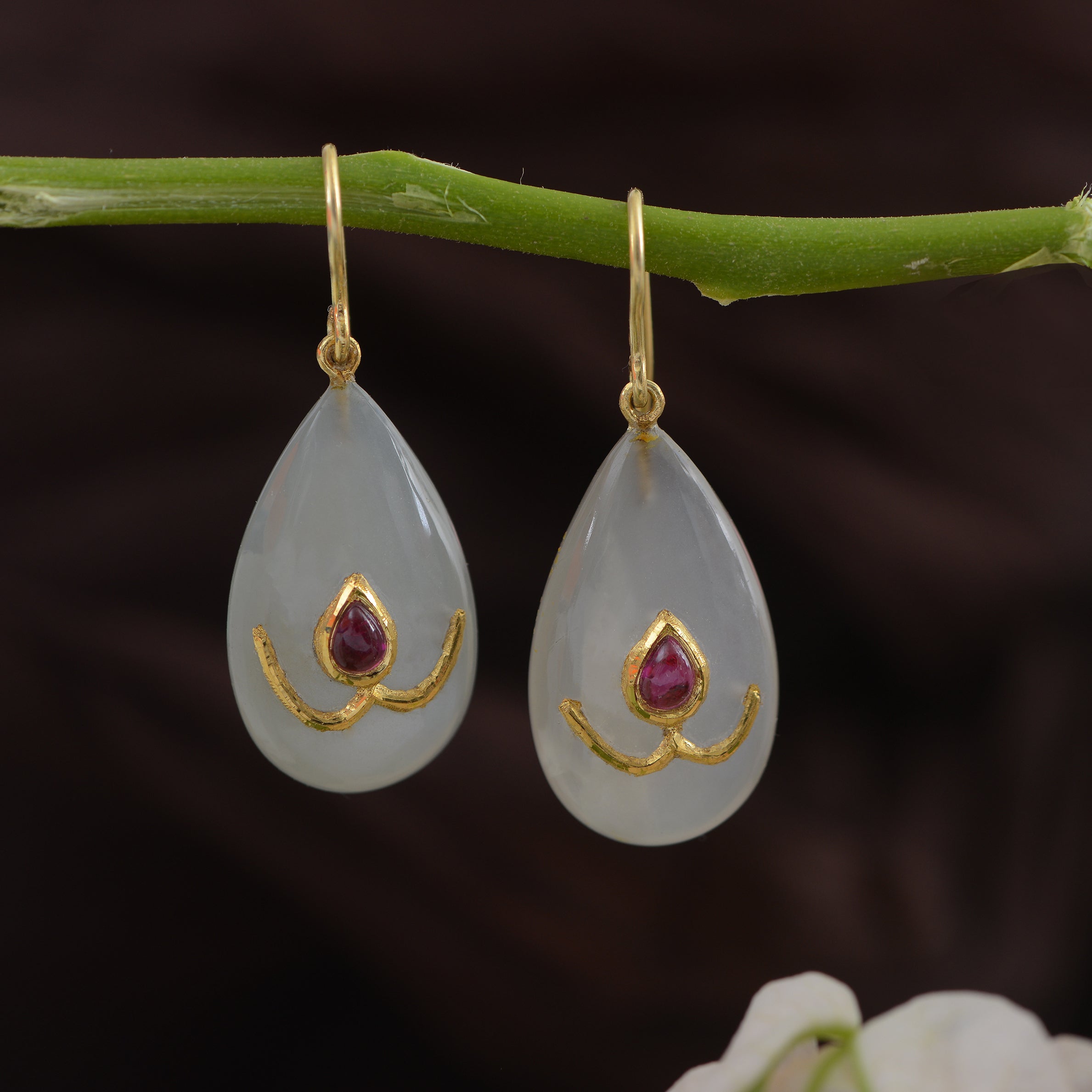 Snowflake Moonstone Ruby Teardrop Kundan Earrings