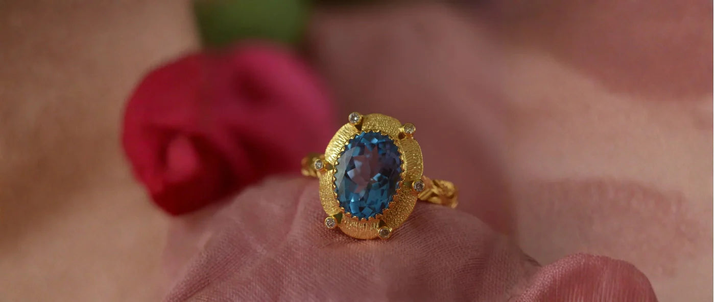 Blue Topaz Diamond Gold Ring