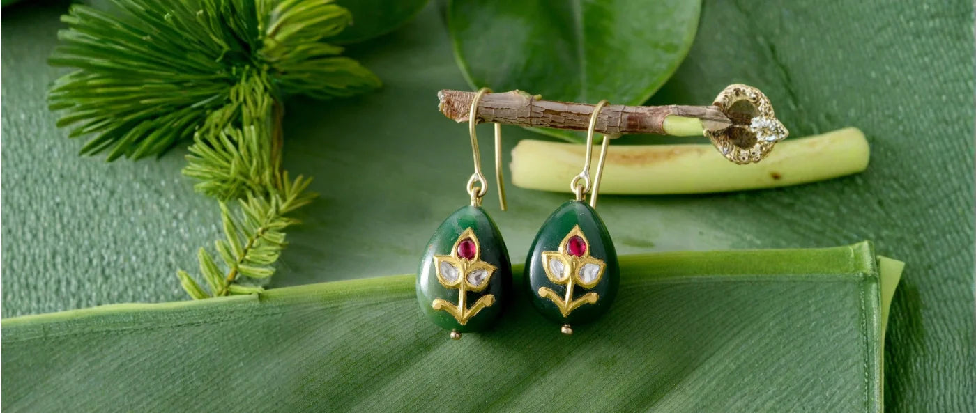 Jade Ruby Diamond Drop Earrings