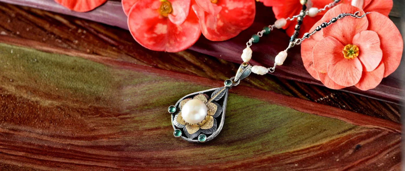 Odelia Pearl Emerald Pendant