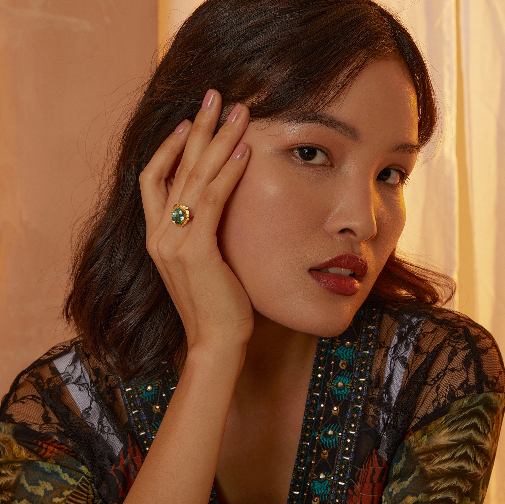 Greta Blue Topaz Diamond Gold Ring