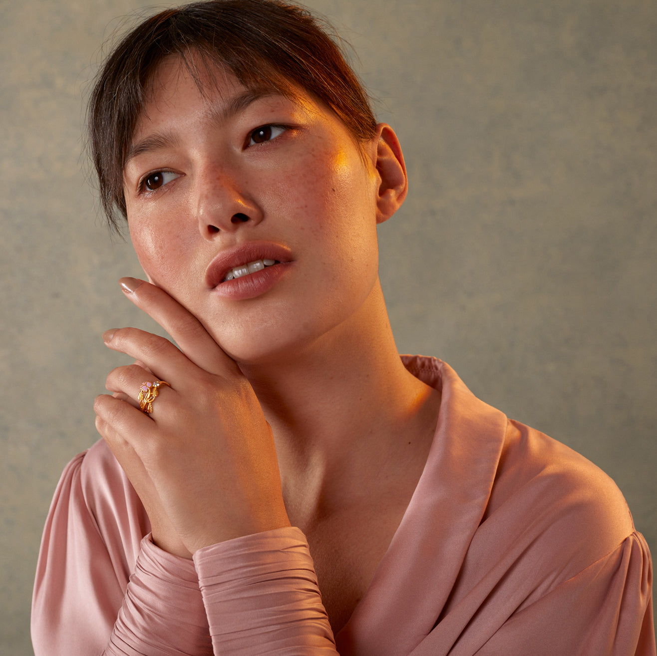 Rose Enamel Gold Diamond Ring