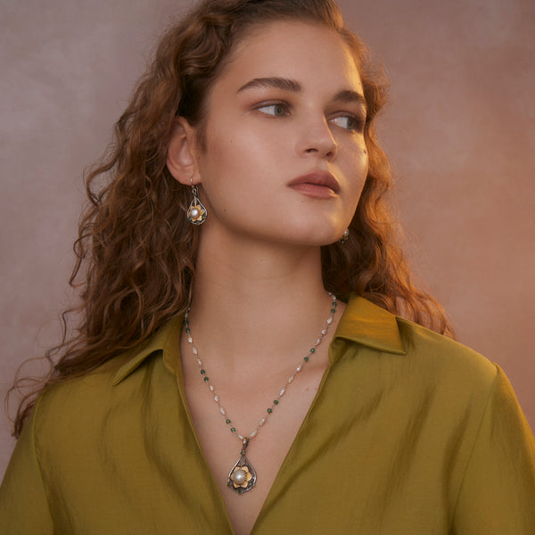 Odelia Pearl Emerald Pendant