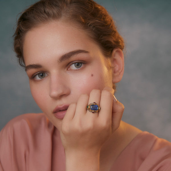 Beauty Kyanite Emerald Tourmaline Ring