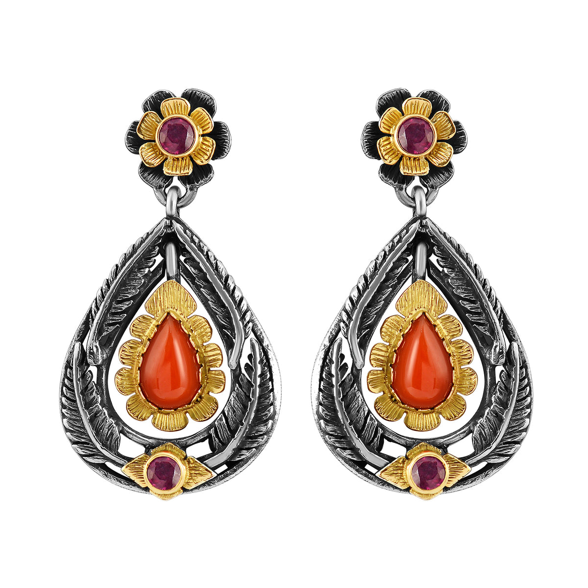 Charlotta Coral Ruby Dangle Earrings